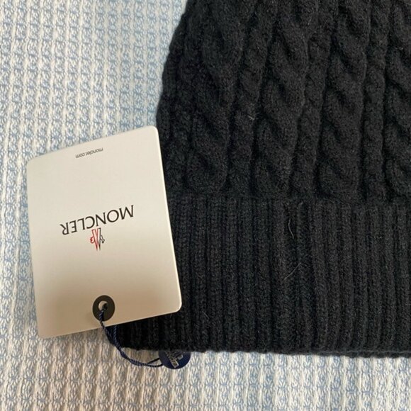 Moncler Black Cable Knit Beanie with Pom Pom main image 4
